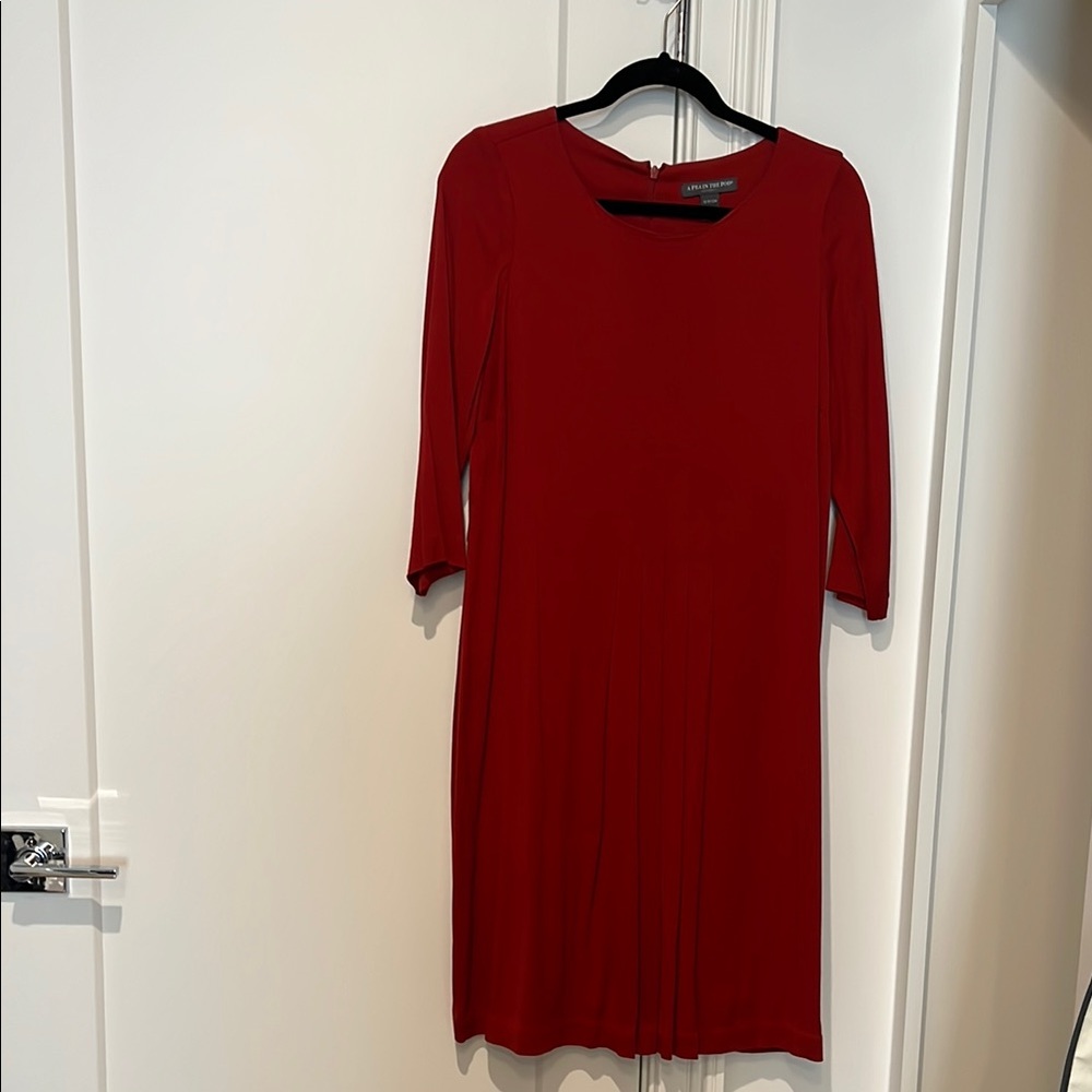 A Pea in the Pod Red Maternity Dress with Front Pleating